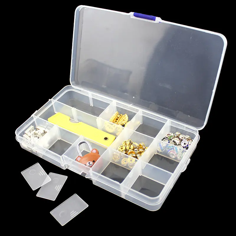 Boîte à bijoux en plastique, 10/15/24 compartiments, organisateur de fente, conteneur de perles, boîte de rangement de bijoux réglable, étui rectangulaire