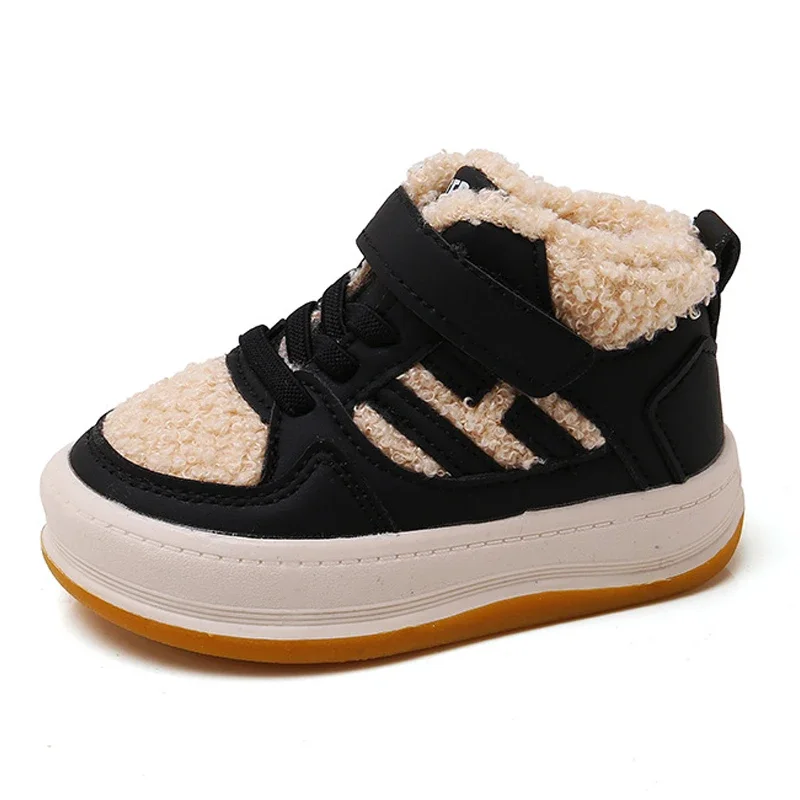 Bottes de neige chaudes en peluche pour enfants, chaussons de rinçage, baskets d'extérieur, chaussures de sport de course, garçons, filles, bébé, enfants, mode, hiver