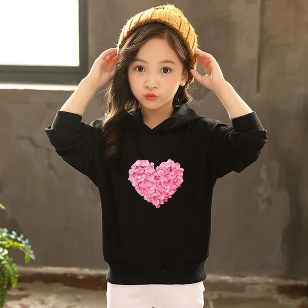 Hauts et bas à capuche en forme de cœur pour enfants, manteau décontracté pour filles et garçons de 3 à 12 ans, sweat-shirt à capuche, vêtements d'automne