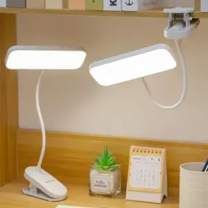 Lampe de bureau LED à clipser avec chargement USB pour étudiants, lampe de lecture pour dortoir et chambre, idéale pour le bureau, les études, etc.