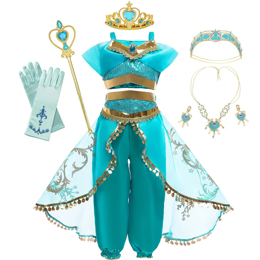 Robe de princesse Jasmine pour filles, Cosplay, lampe magique Aladdin, tenue d'halloween pour enfants, anniversaire, carnaval, danse
