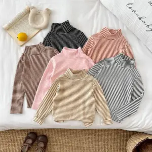 Chemise à manches longues à col roulé pour enfants à rayures classiques, haut de base chaud pour garçons et filles de 2 à 7 ans, vêtement de base essentiel pour la chaleur