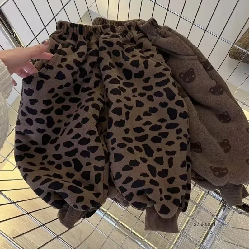 Pantalons en peluche pour bébé, pantalons de survêtement épais en velours pour garçon et fille, pantalons de dessin animé, pantalons chauds pour enfants, tendance, automne hiver