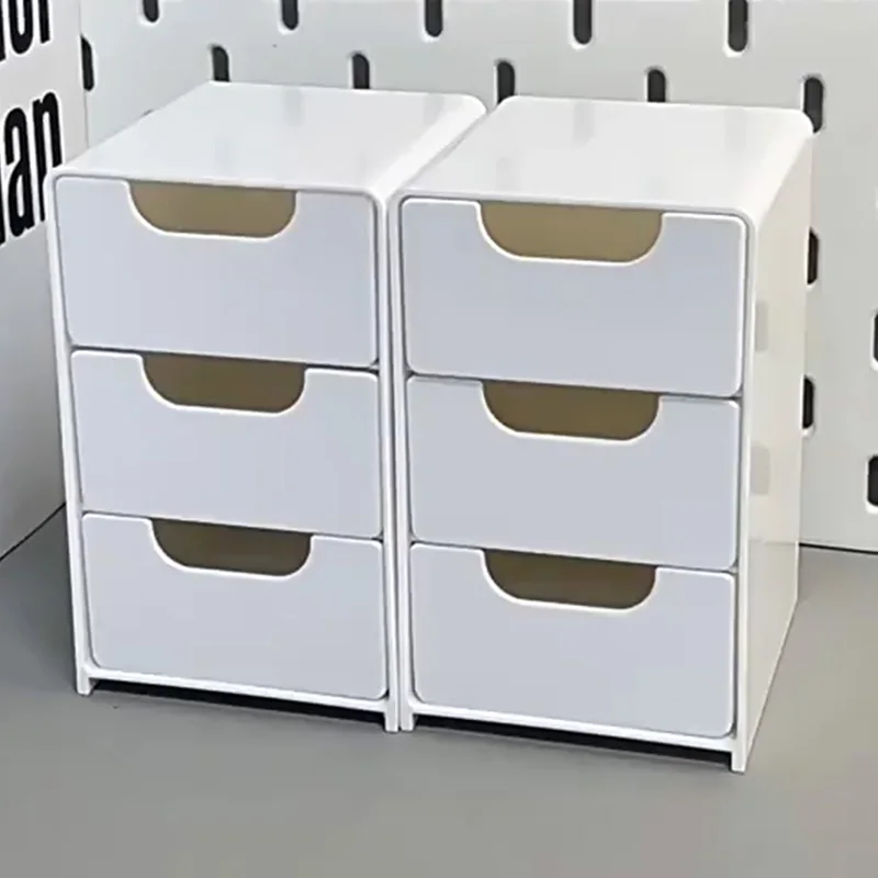 Boîte de rangement de bureau pour bijoux de maquillage, Mini boîte à bijoux de grande capacité, organisateur de bureau multifonctionnel à 3 niveaux avec tiroirs
