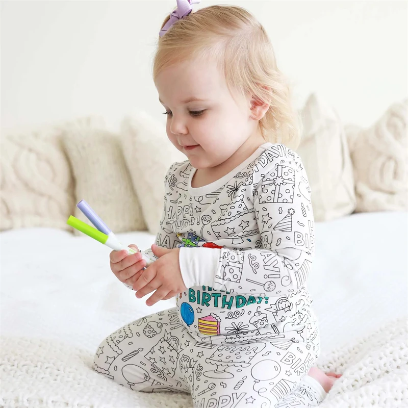 Ensemble pyjama deux pièces coloré pour enfants, garçons et filles, choisissez votre propre pyjama artisanal, Kit de coloriage pour fête de pyjama, DIY