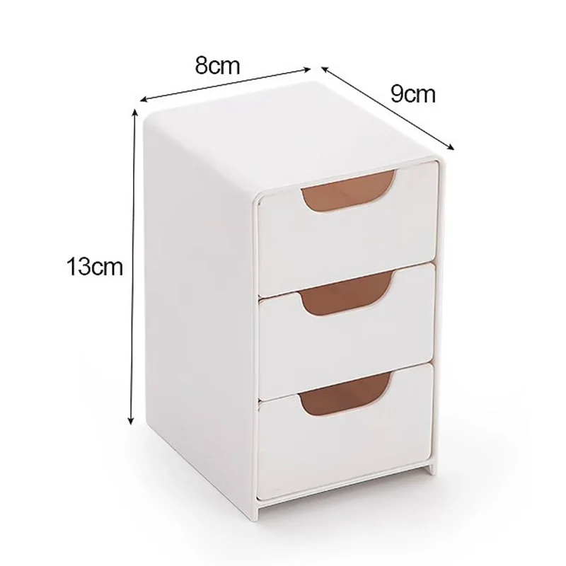Boîte de rangement de bureau pour bijoux de maquillage, Mini boîte à bijoux de grande capacité, organisateur de bureau multifonctionnel à 3 niveaux avec tiroirs