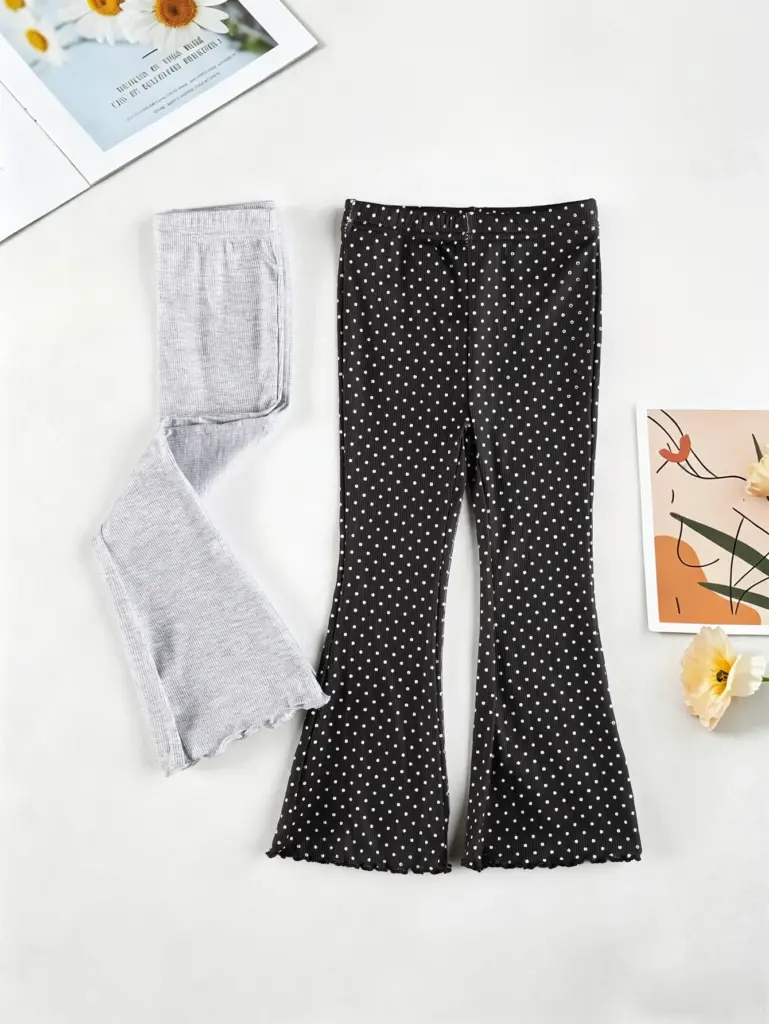 Lot de 2 pantalons évasés coréens pour filles, collection Printemps-Automne, adaptés aux enfants de 2 à 11 ans, leggings unis tendance coupe bootcut