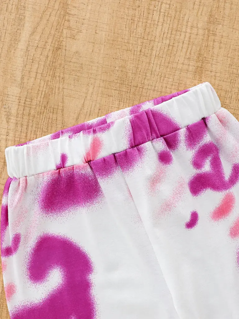 Ensemble deux pièces tie-dye pour filles, haut à manches longues rose et violet dégradé avec imprimé « Mama Is My Bestie » et pantalon à taille élastique douce