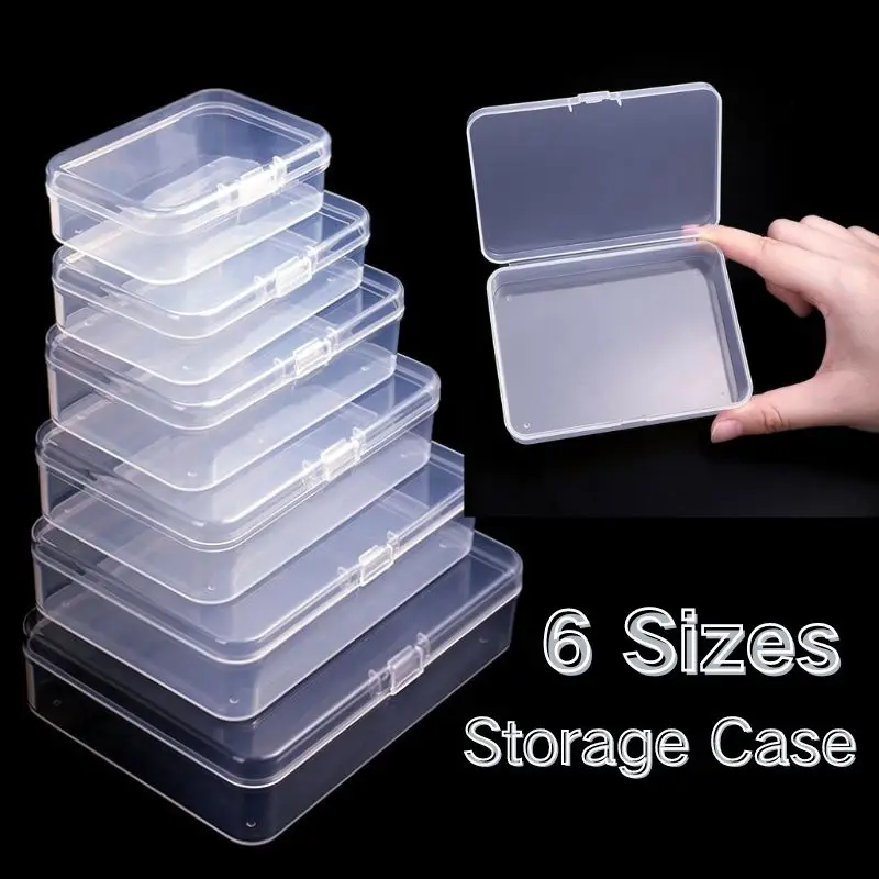Mini boîte de rangement rectangulaire en plastique, 6 tailles, boîte d'emballage translucide, étui anti-poussière, mallette de rangement solide pour bijoux, conteneur