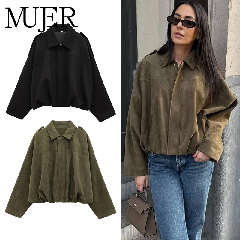 MUJER Zip Bomber vestes pour femmes daim varsity vestes femmes manteaux surdimensionné veste femme vêtements d'extérieur doux décontracté femmes veste