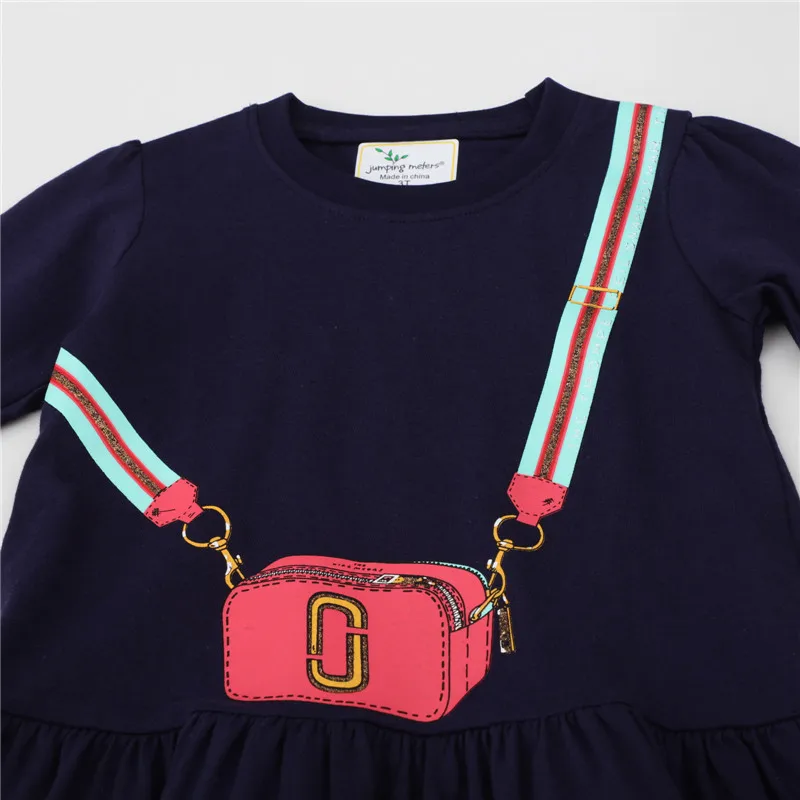Jumping Meters-Robe de princesse pour fille, tenue de fête avec sac imprimé, costume pour enfant en bas âge, vêtements d'automne et d'hiver, 2-7T
