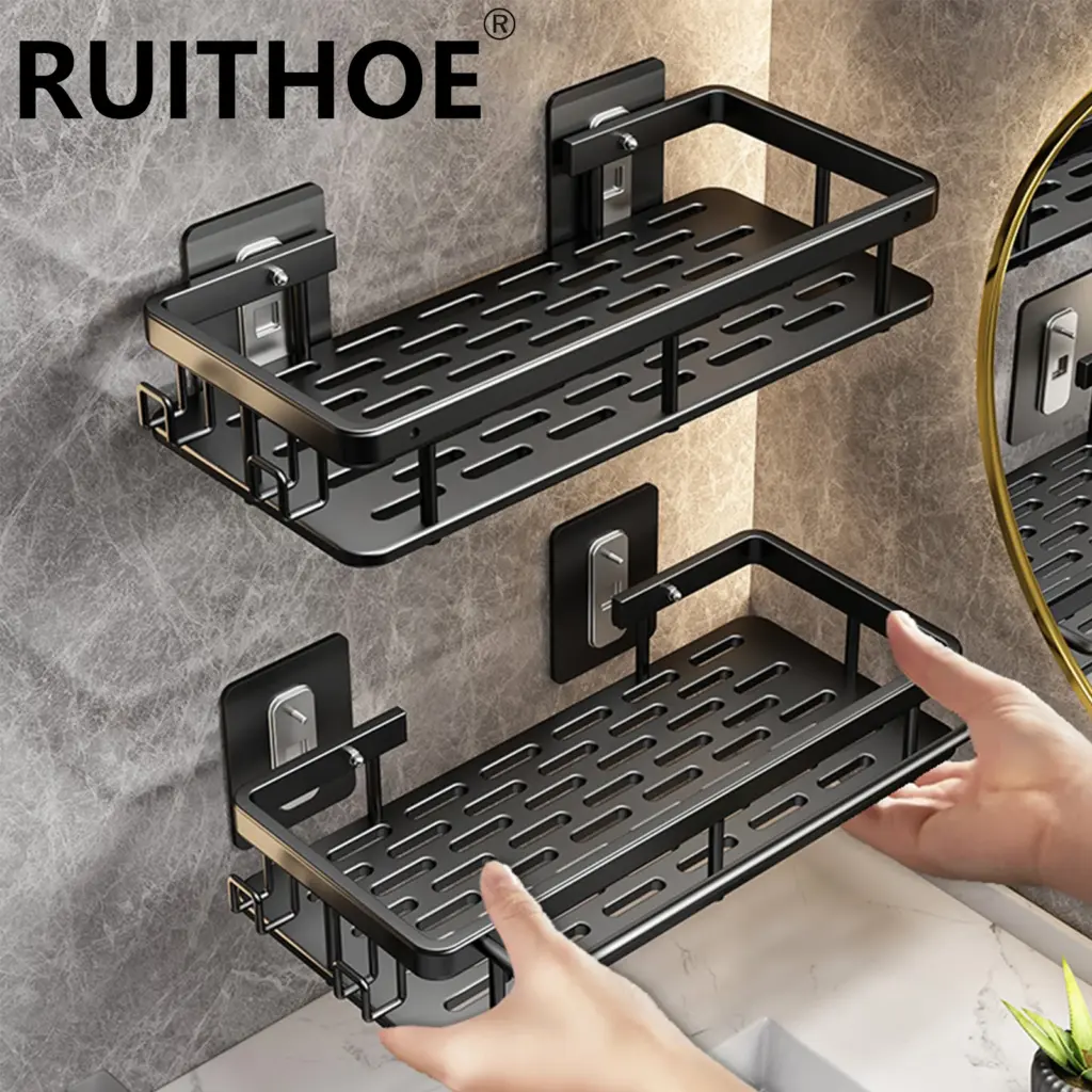 Support de rangement pour salle de bain, en acier inoxydable, antirouille, support de douche, ventouse, appareils ménagers