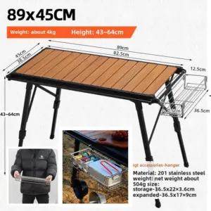 Nouvelle table de camping pliable portable, réglable en hauteur, pour pique-nique, barbecue, voyage en voiture et camping en plein air