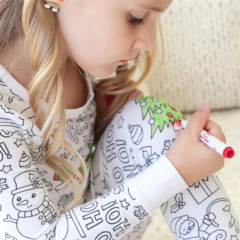 Ensemble pyjama deux pièces coloré pour enfants, garçons et filles, choisissez votre propre pyjama artisanal, Kit de coloriage pour fête de pyjama, DIY