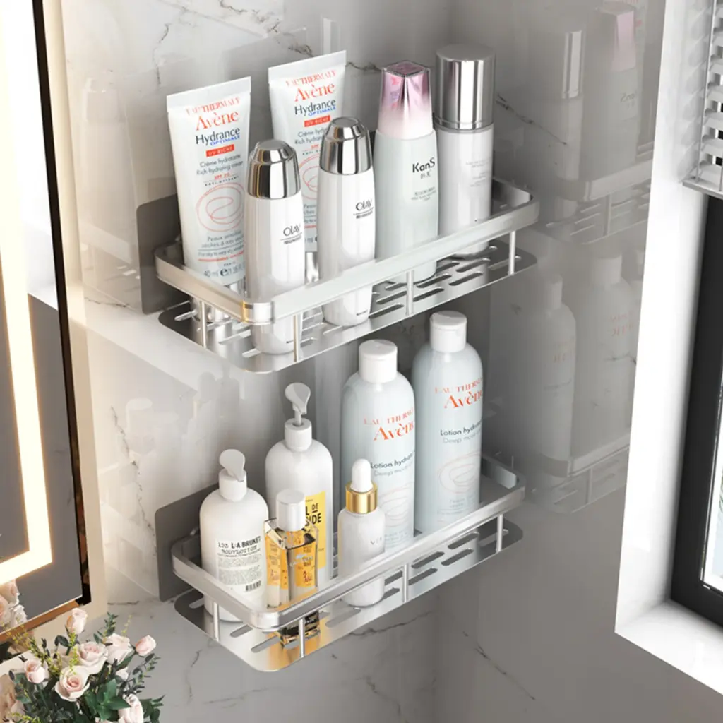 Support de rangement pour salle de bain, en acier inoxydable, antirouille, support de douche, ventouse, appareils ménagers