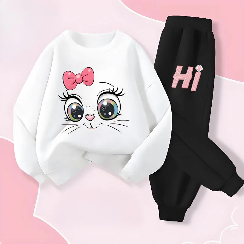 Ensembles de sweat à capuche et manches longues pour filles, nouveau Style de printemps, pull, pantalon Long, costume deux pièces, tenues décontractées pour enfants, survêtement pour enfants