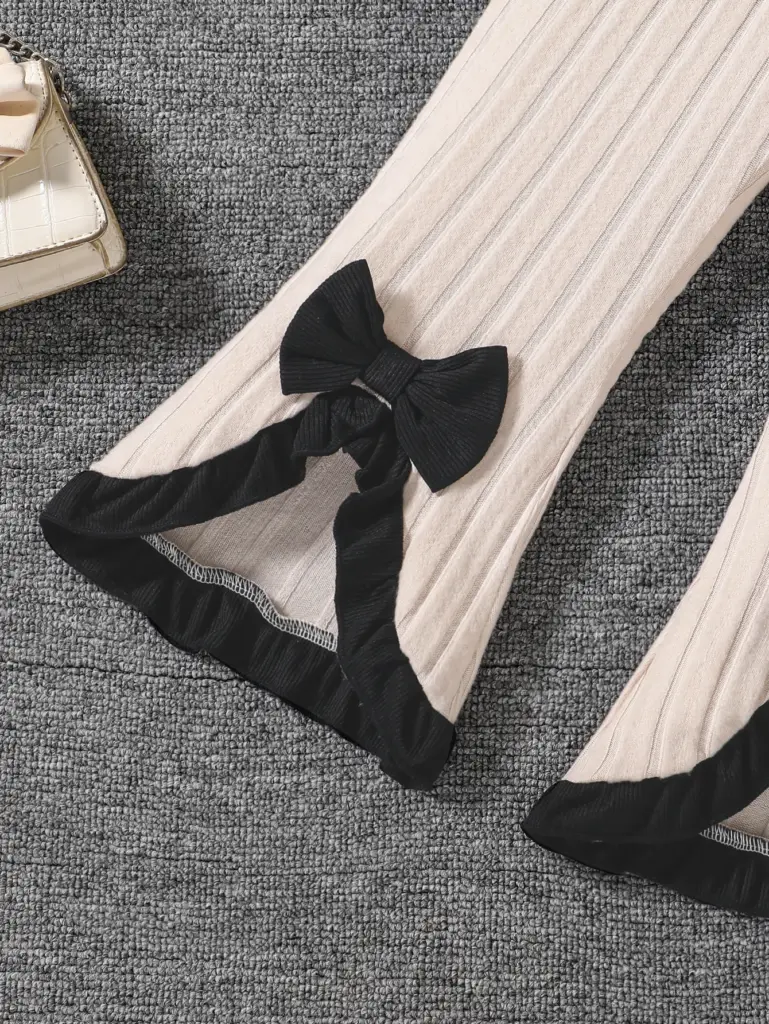 Ensemble de mode printemps-automne 2 pièces pour filles de 4 à 8 ans, comprenant un haut tricoté à col rond et un pantalon tricoté ample, idéal comme cadeau pour l'Aïd, Pâques, le carnaval, le festival du printemps ou les fêtes.
