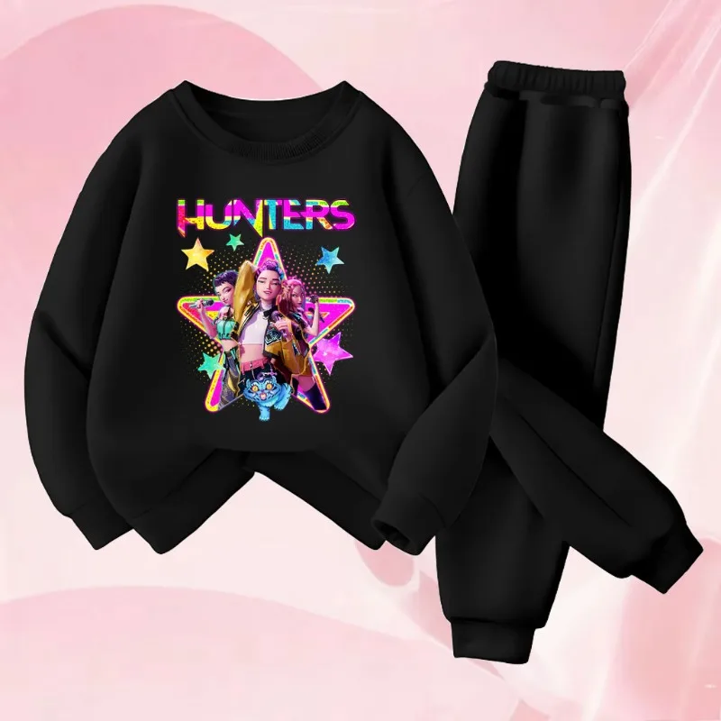 Ensemble de sweat-shirts à col rond pour filles, imprimé dessin animé KPOP, printemps-automne, sweat-shirt et pantalon de survêtement pour enfants, ensemble décontracté 2 pièces pour enfants