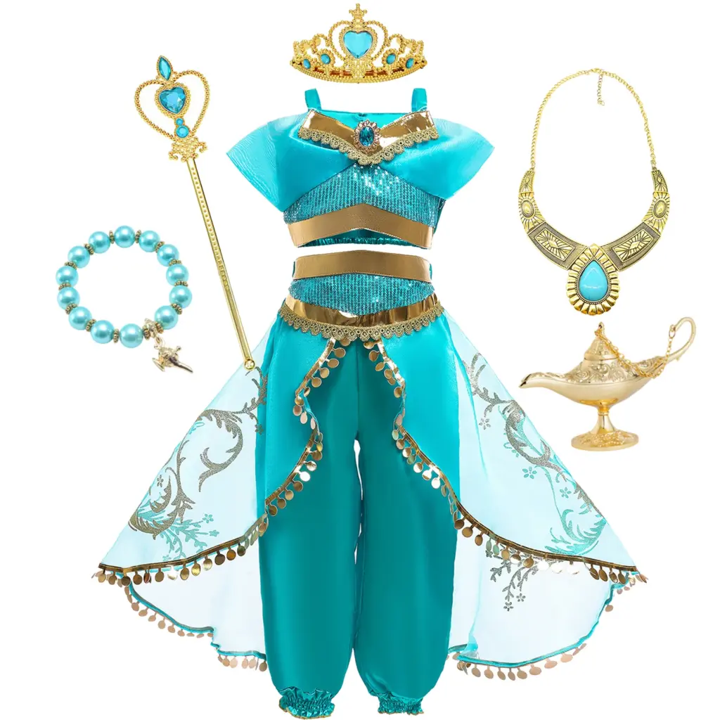 Robe de princesse Jasmine pour filles, Cosplay, lampe magique Aladdin, tenue d'halloween pour enfants, anniversaire, carnaval, danse