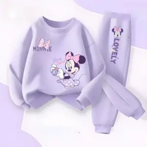 Vêtements pour enfants printemps-automne à manches longues, ensemble deux pièces pour filles, pull et pantalon long, imprimé dessin animé, ensemble 2 pièces pour enfants, survêtement.