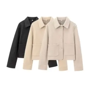 Veste douce avec poches pour femmes, manteau à manches longues, boutonné, vêtements d'extérieur pour femmes, hauts chics, mode
