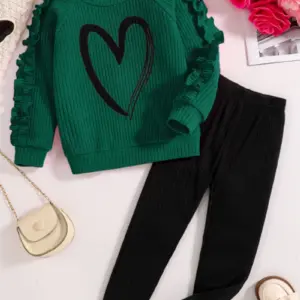 Printemps et automne enfants mode sport ensemble filles pull + pantalons décontractés deux pièces filles dessin animé coeur imprimé vêtements