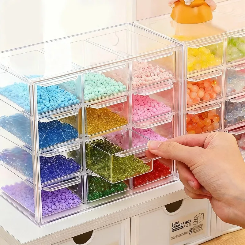 Boîte de rangement pour bijoux de style tiroir à 6/12/16 grilles, boîte de rangement pour bijoux de bureau, papeterie, rouge à lèvres, anti-poussière