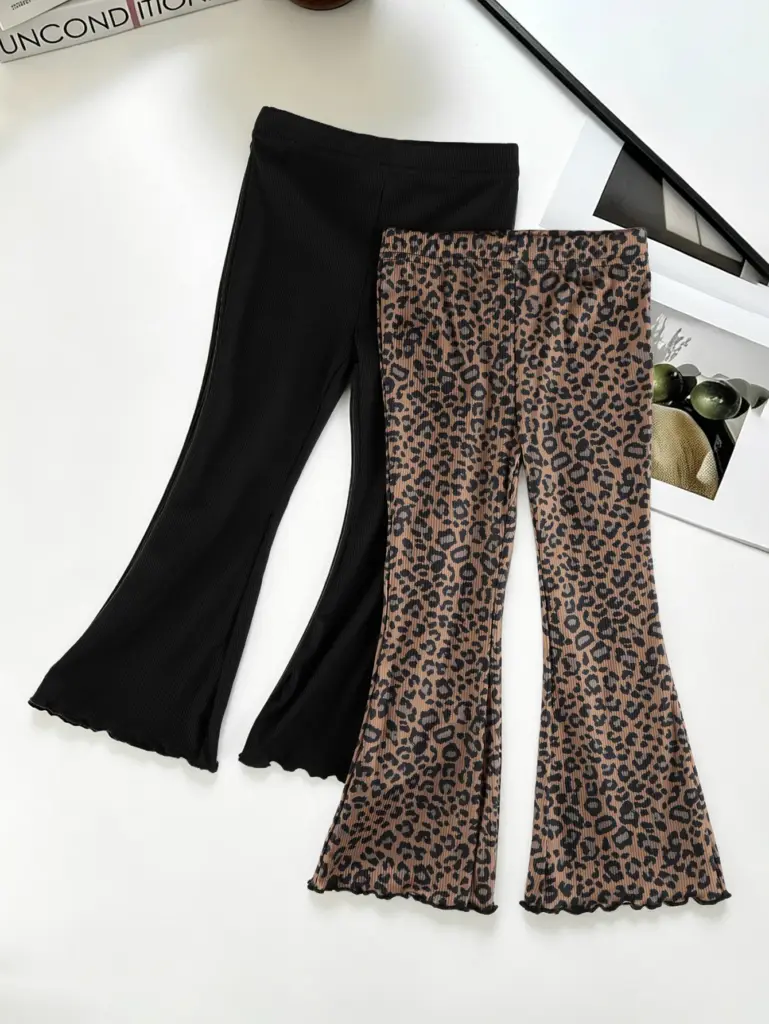 Lot de 2 pantalons évasés coréens pour filles, collection Printemps-Automne, adaptés aux enfants de 2 à 11 ans, leggings unis tendance coupe bootcut