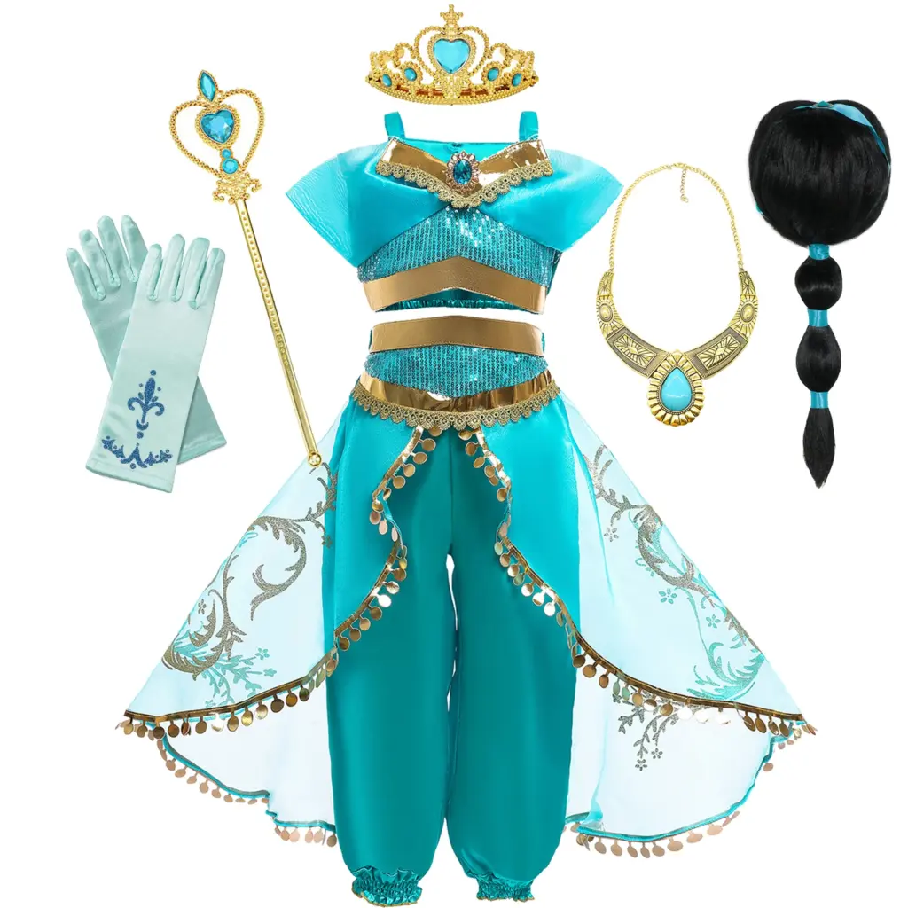 Robe de princesse Jasmine pour filles, Cosplay, lampe magique Aladdin, tenue d'halloween pour enfants, anniversaire, carnaval, danse