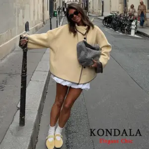 KONDALA Manteau Élégant et Tendance pour Femme, Col Montant, Simple Boutonnage, Coupe Ample, Collection Automne-Hiver 2026, Style Urbain Chic