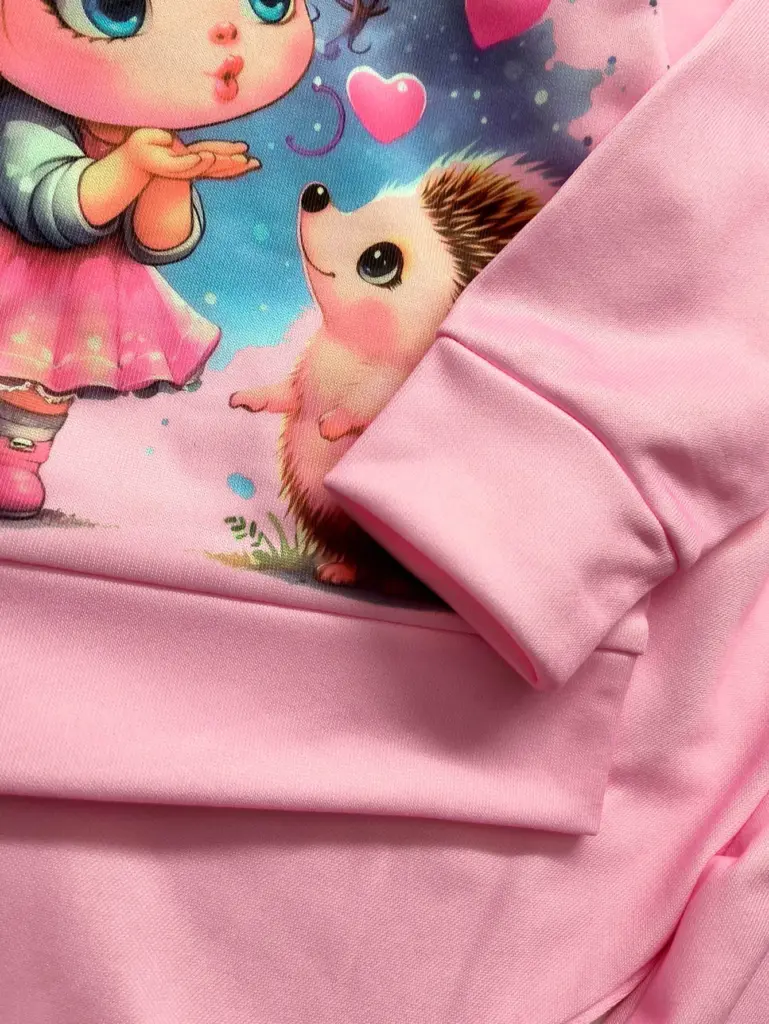 Ensemble de vêtements en polaire pour filles d'automne, 2 pièces, sweat-shirt à capuche mignon et pantalon à imprimé cœur, tenue décontractée pour 1-6 ans