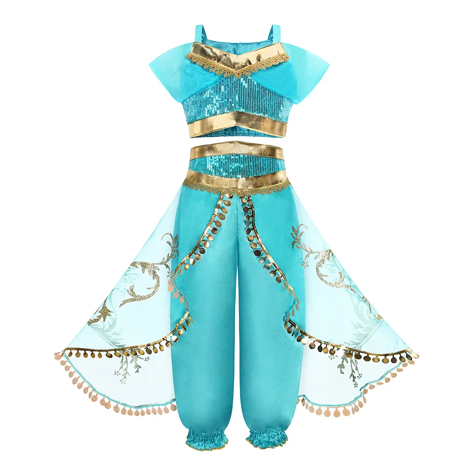Robe de princesse Jasmine pour filles, Cosplay, lampe magique Aladdin, tenue d'halloween pour enfants, anniversaire, carnaval, danse
