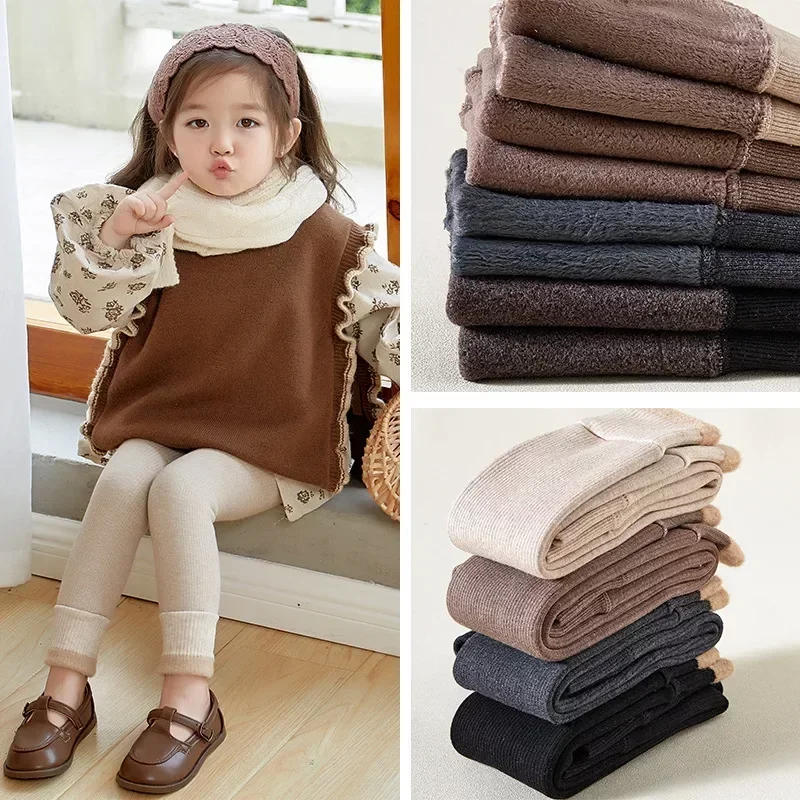 Pantalon pour bébé fille, collection automne-hiver 2027, leggings chauds en coton, pantalon en velours pour enfants, pantalon uni, vêtements pour enfants, style coréen.