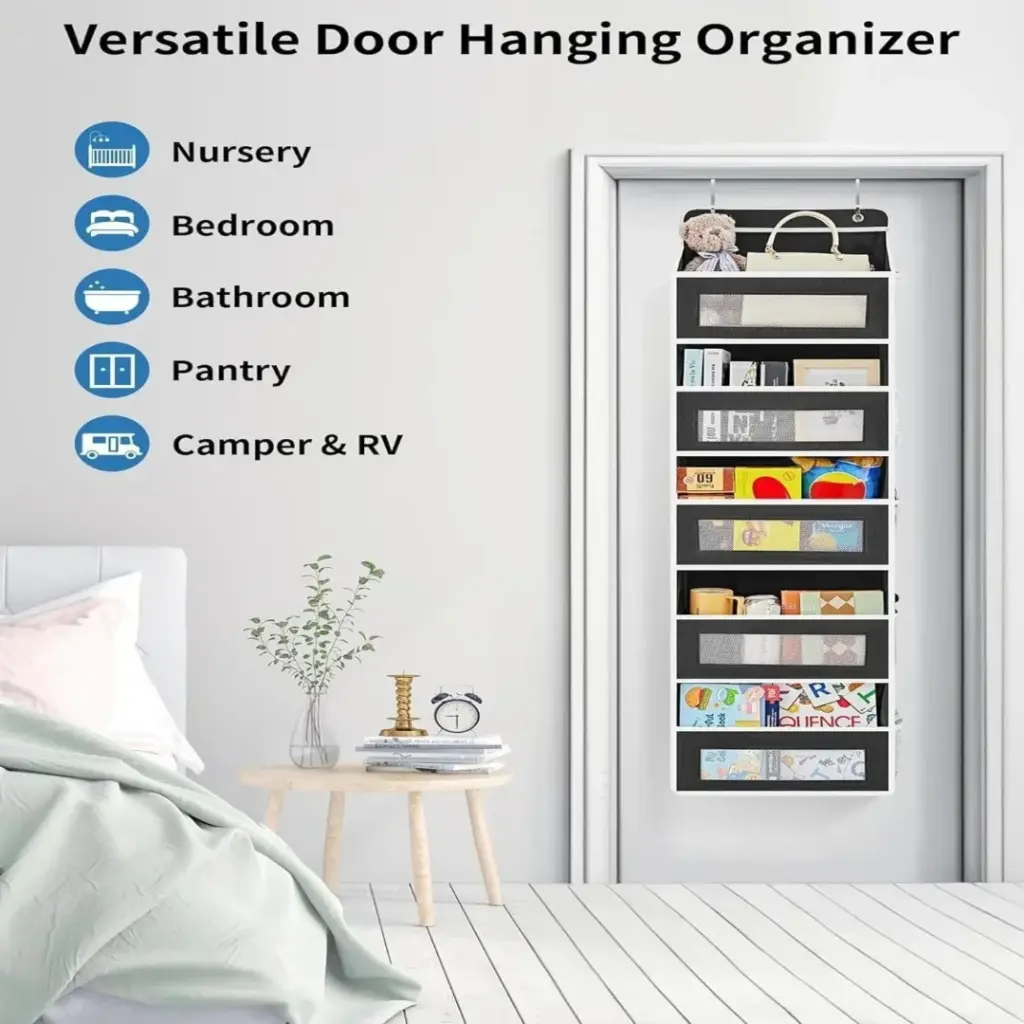    1 sac de rangement suspendu, organisateur de rangement sur porte, anti-basculement, rangement de jouets, gain de place pour la chambre à coucher, la salle de bain, le placard, l'organisation de la maison