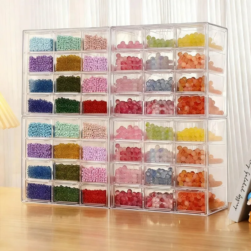 Boîte de rangement pour bijoux de style tiroir à 6/12/16 grilles, boîte de rangement pour bijoux de bureau, papeterie, rouge à lèvres, anti-poussière