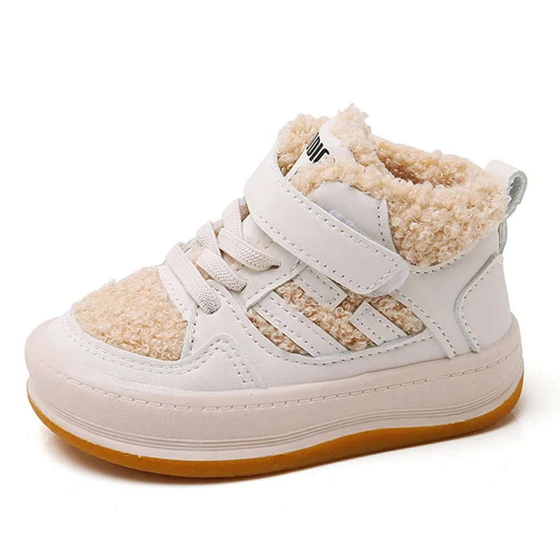 Bottes de neige chaudes en peluche pour enfants, chaussons de rinçage, baskets d'extérieur, chaussures de sport de course, garçons, filles, bébé, enfants, mode, hiver