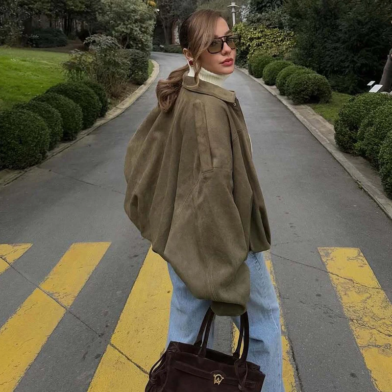 MUJER Zip Bomber vestes pour femmes daim varsity vestes femmes manteaux surdimensionné veste femme vêtements d'extérieur doux décontracté femmes veste