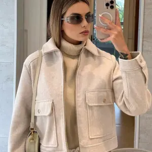 Veste à fermeture éclair pour femme SLTNX, nouvelle veste d'hiver à manches longues avec poches, veste courte élégante pour femme