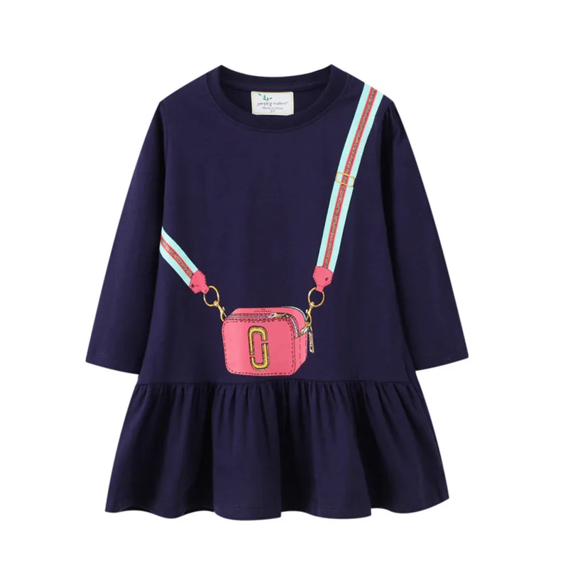Jumping Meters-Robe de princesse pour fille, tenue de fête avec sac imprimé, costume pour enfant en bas âge, vêtements d'automne et d'hiver, 2-7T