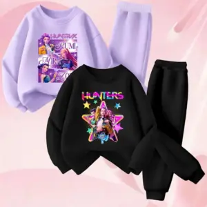 Ensemble de sweat-shirts à col rond pour filles, imprimé dessin animé KPOP, printemps-automne, sweat-shirt et pantalon de survêtement pour enfants, ensemble décontracté 2 pièces pour enfants