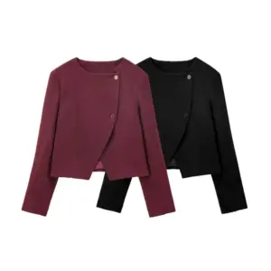 Manteau court à Double boutonnage pour femmes, col rond, manches longues, vêtements d'extérieur pour femmes, hauts chics, à la mode