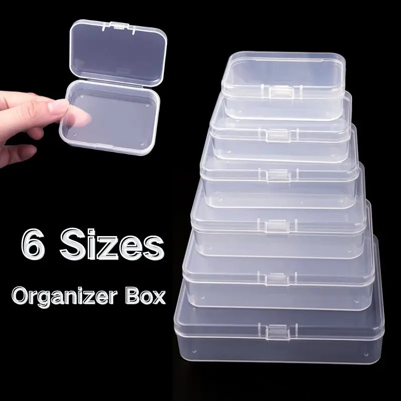 Mini boîte de rangement rectangulaire en plastique, 6 tailles, boîte d'emballage translucide, étui anti-poussière, mallette de rangement solide pour bijoux, conteneur