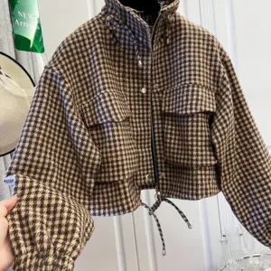 Nouveautés Automne/Hiver 2026 : Veste Courte Décontractée à Carreaux pour Femme Printemps/Automne – Style Urbain Tendance