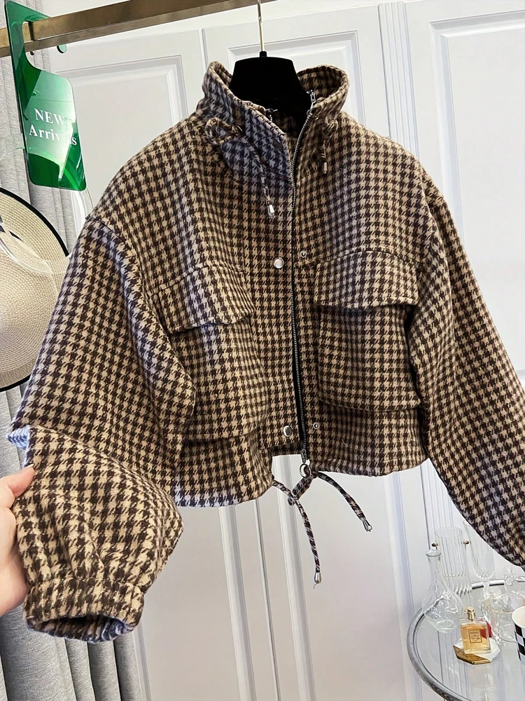 Nouveautés Automne/Hiver 2026 : Veste Courte Décontractée à Carreaux pour Femme Printemps/Automne – Style Urbain Tendance