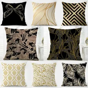 Housse de coussin élégante et luxueuse en or, design luxueux, lavable, en lin, douce, pour canapé, lit, décoration de la maison
