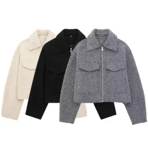 Willshela femmes mode avec poches gris avant vestes à glissière Vintage revers cou manches longues femme Chic dame tenues