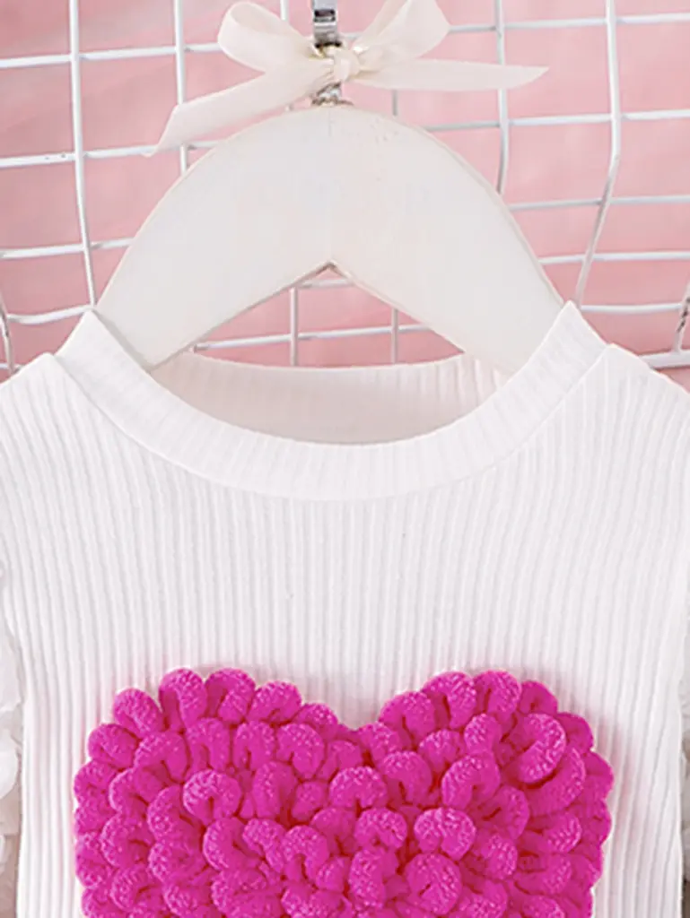 Ensemble haut et jupe courte pour filles de 1 à 3 ans, 2 pièces, nouveau Style d'automne, confortable et doux, manches à bulles, Badge d'amour