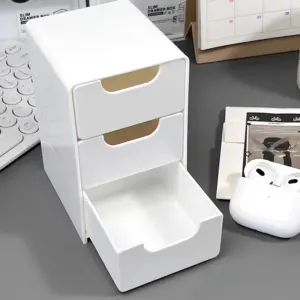 Boîte de rangement de bureau pour bijoux de maquillage, Mini boîte à bijoux de grande capacité, organisateur de bureau multifonctionnel à 3 niveaux avec tiroirs
