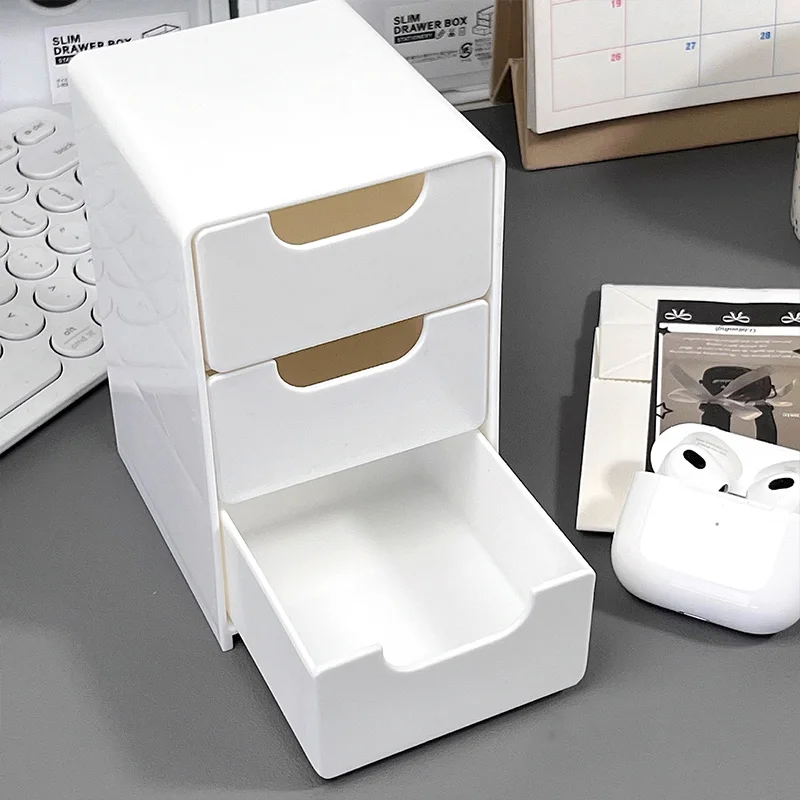 Boîte de rangement de bureau pour bijoux de maquillage, Mini boîte à bijoux de grande capacité, organisateur de bureau multifonctionnel à 3 niveaux avec tiroirs