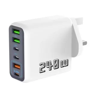Chargeur rapide 240W 6 ports, chargeur USB C PD QC 3.0 pour iPhone 15 Pro Samsung S24, adaptateur de charge multi-ports PD QC pour iPhone